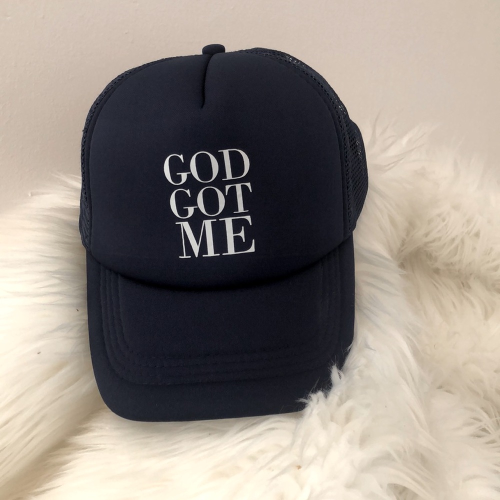 New Navy Blue Trucker Hat with White Text